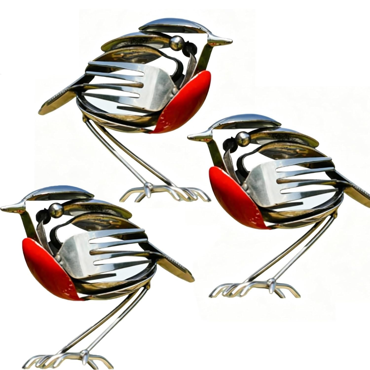 Jdkjag 3 Pcs 15Cm Metal Robin Garden Ornament, Silver Robin Ornament, Robin Bird Scrap Metal Art Sculpture, Robin Garden Sculptures & Statues, For Garden Patio Office Desk