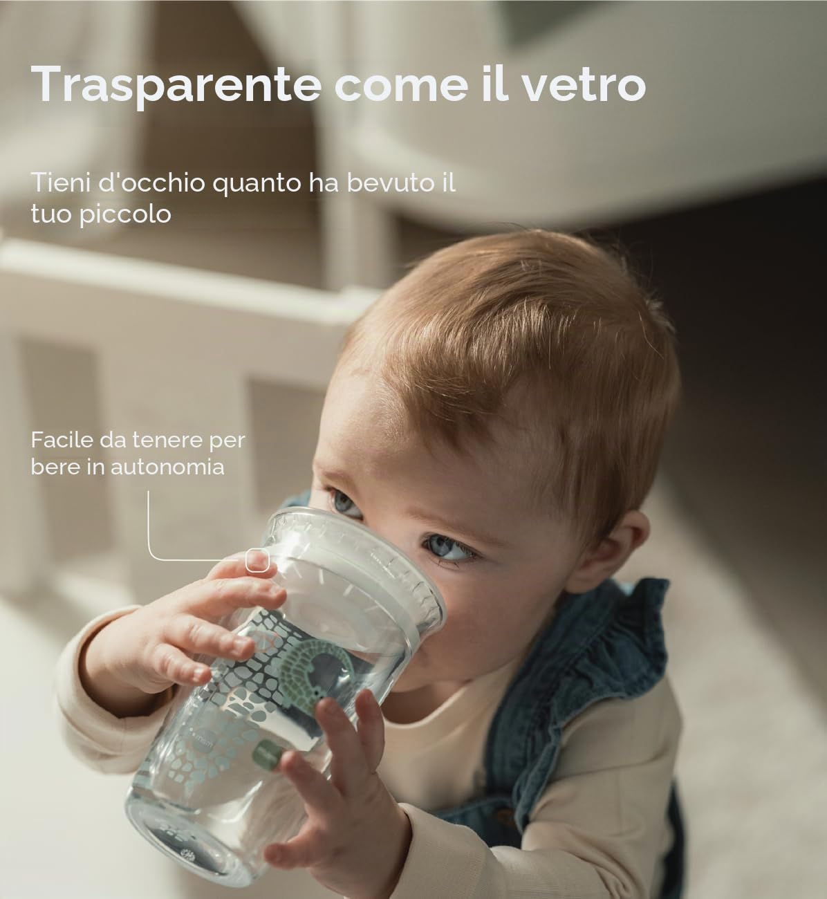 MAM Tazza per bambini facile da bere, 290 ml, bordo a 360° per sorseggiare a qualsiasi angolazione, trasparente come il vetro, facile da tenere in mano, valvola in silicone morbido monopezzo