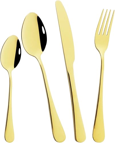 Miniatura 7 de Juego de cubiertos de acero inoxidable JASHII, 4 piezas, incluye cuchillostenedorescucharacuchara de café, espejo pulido, apto para lavavajillas,