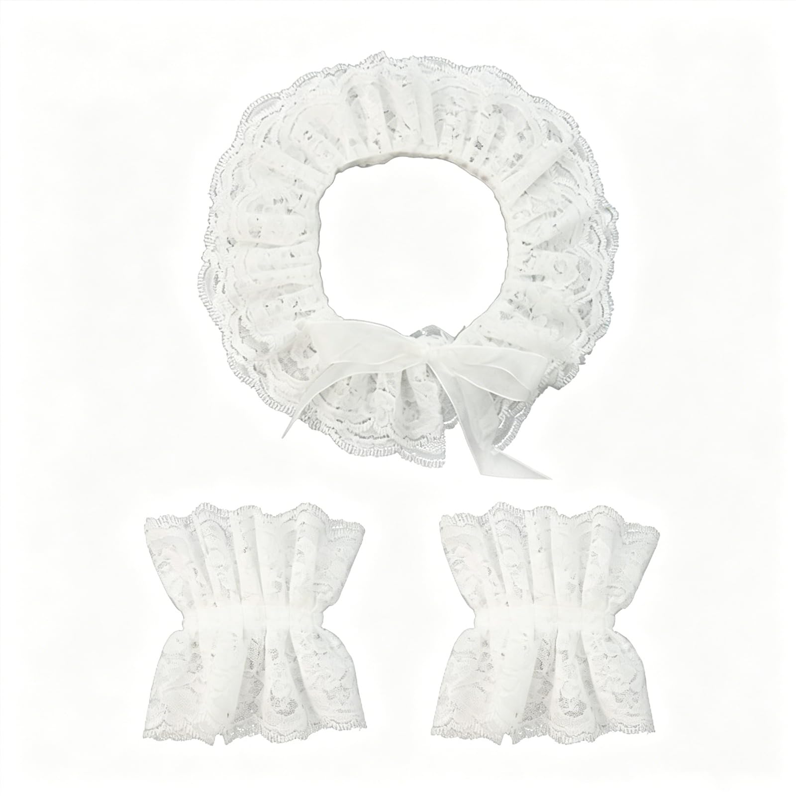 CYunhui Renaissance Victorian Ruffle Collar and Wrist Cuffs Set, White