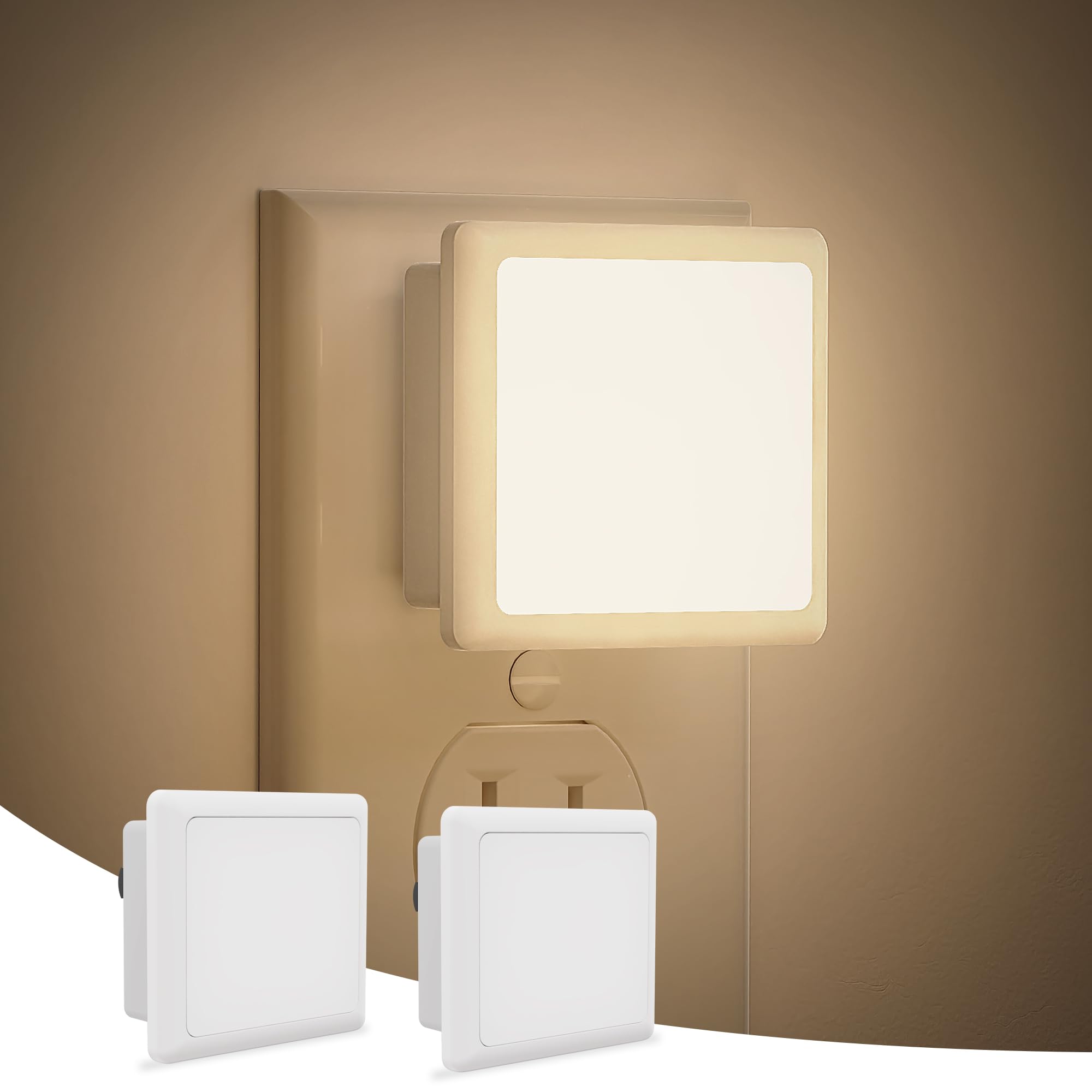 JandCase LED Night Lights - 2 Pack Soft White Night Lights with Dusk-to-Dawn Sensor for Bedroom Bathroom Stairs