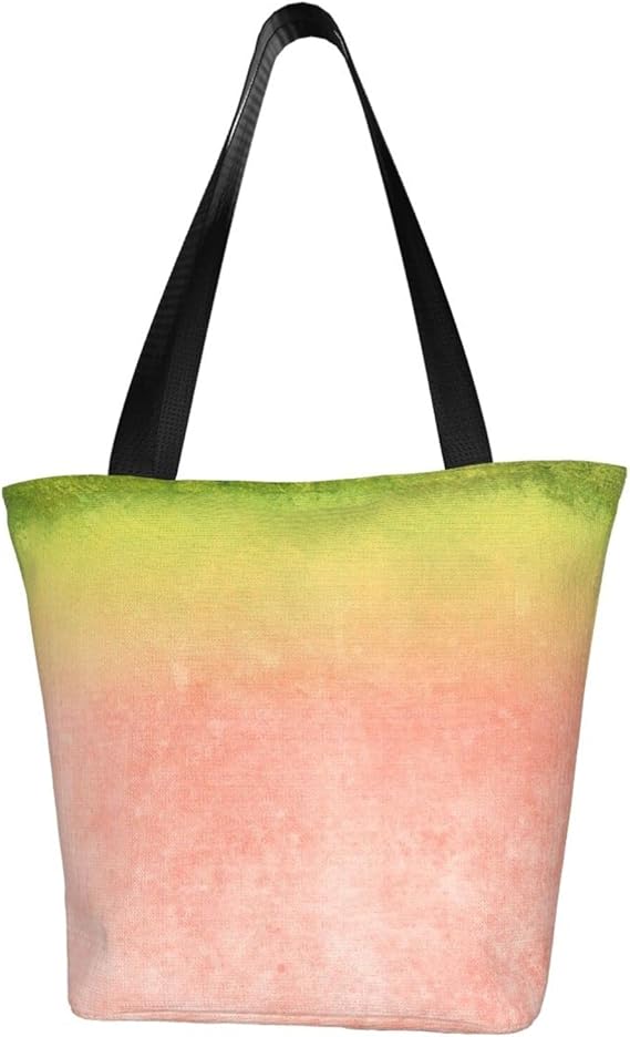Amazon トートバック 水彩画 オレンジ色 スイカ 背景 グラデーショ 緑 ショルダーバッグ レディース メンズ 大容量 マイクロファイバー かわいい 通勤 通学 軽量 おしゃれ エコバッグ Dadabuliu トートバッグ