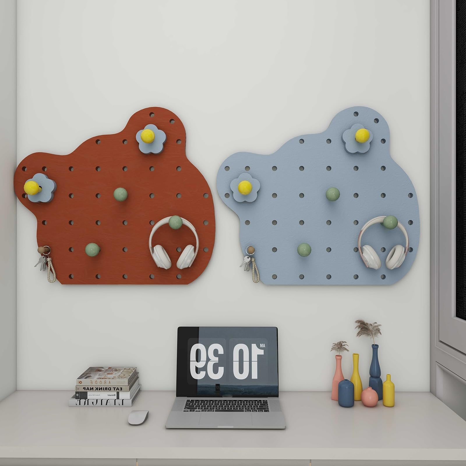 Stecktafel-Display mit Regal und Haken, kleine Wand-Stecktafel-Organizer für Schlafzimmer, Garage, Wohnzimmer, Büro, Spielzimmer – vielseitige Aufbewahrungslösung