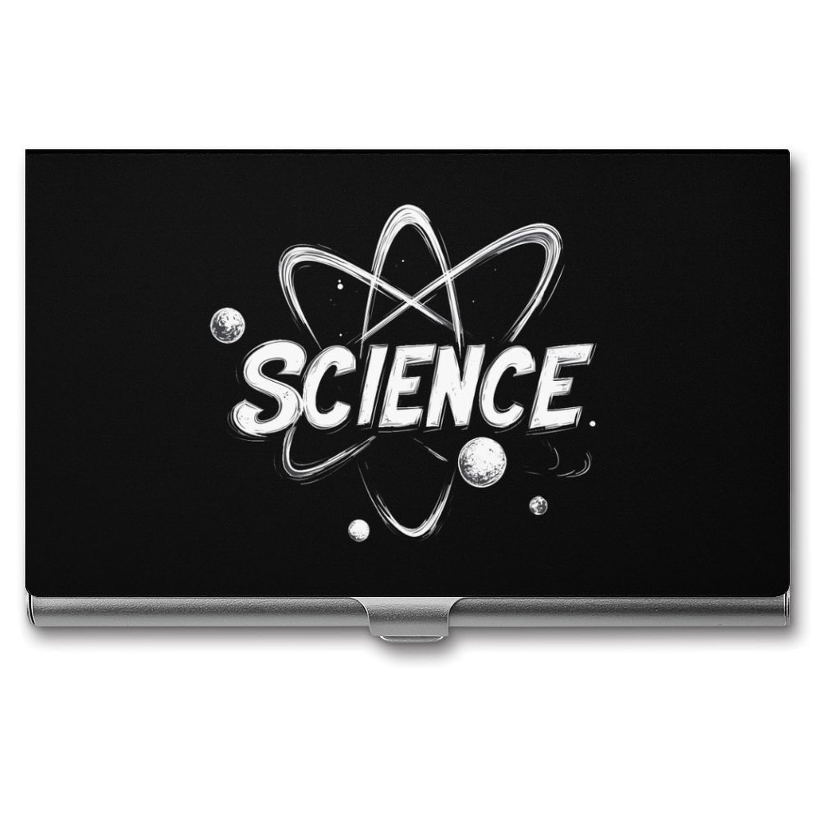 Science Atom Slim Business Card Holder Wallet for Men & Women Pocket Metal Case 3.7x2.2x0.3 Inches