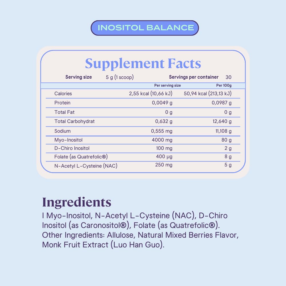B-FIT B Inositol Balance - Inositol 40:1 Myo & D-Chiro - Supports hormone balance and ovarian health - Powdered Food Supplement - Berry Flavor - Folic Acid - 150g — Amazon image 7