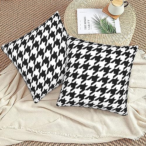 Fiokroo PILLOW-COVER-WHITE-154 Black And White Houndstooth Throw Pillow Covers Set Of 2 Pillow Cushion Cases Square Pillowcases thumb #4