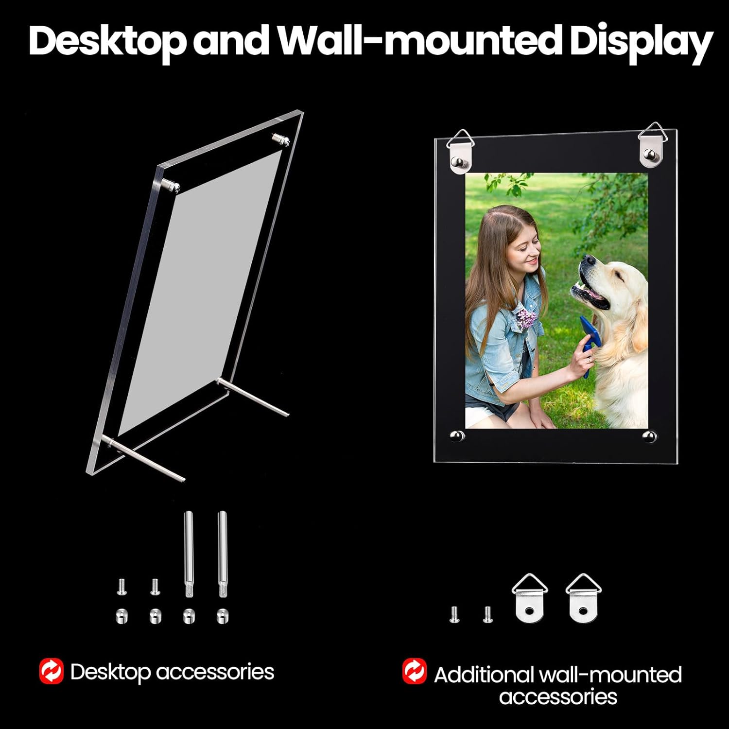 Thyle 12 Pcs Acrylic Picture Frame 5 x 7 Clear Floating Photo Frames with Stand, Frameless Desktop or Hanging, Horizontally or Vertically Display for Christmas Gifts Home Office Wedding(Silver)