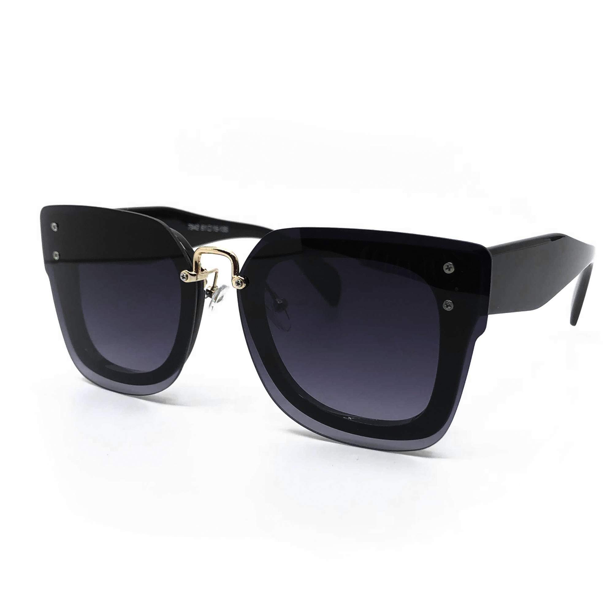 7942 Premium Oversize Rimless Cats eye Fashion Metal Bridge Trim Oversized Cat Eye Flat Sunglasses (Rimless, BLACK)-image-29