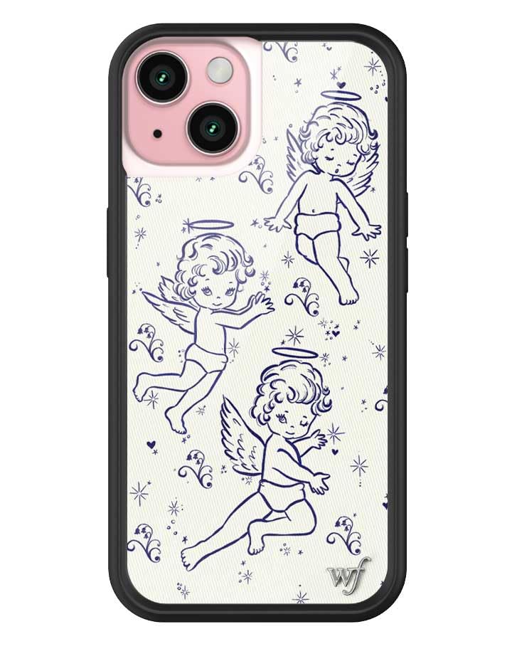 Wildflower Cases - Cherubs, Compatible with Apple iPhone 16 | Baby Angel Blue White Coquette Y2K Popular Aesthetic Cute Trendy - Protective Black Bumper, 4ft Drop Certified, Women Owned Small Business