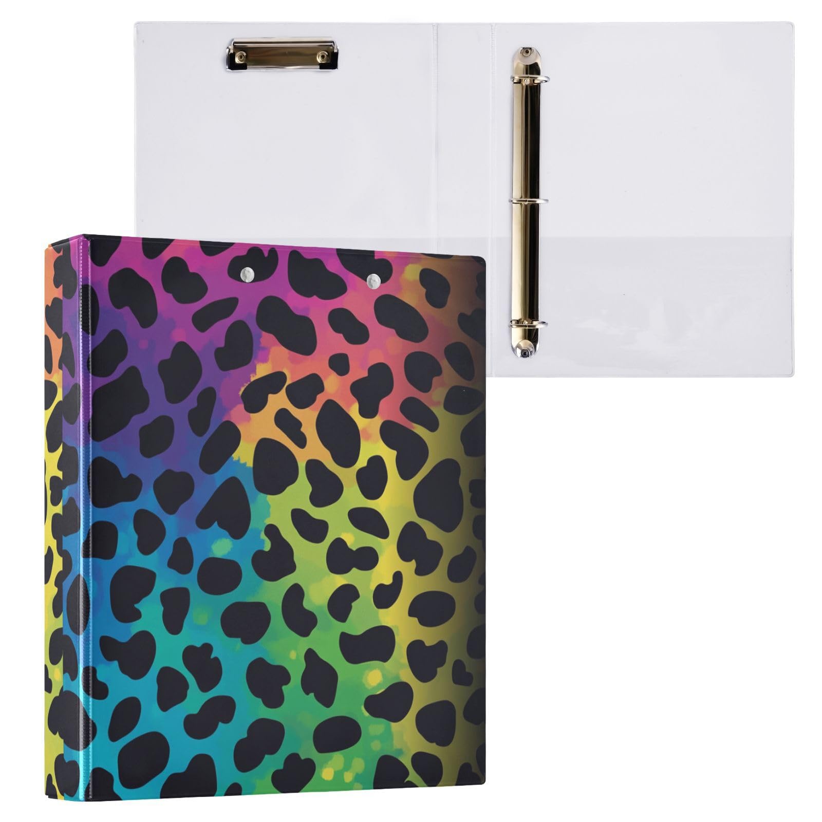 Raccoglitori da un pollice e mezzo alla moda con stampa leopardata arcobaleno