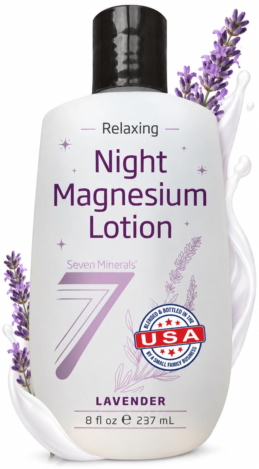 Seven Minerals Magnesium Lotion for Sleep - Lavender Relaxing Night Blend - Highly Concentrated Magnesium for Better Sleep, Body & Mind Relaxation. Non-Greasy Skin Friendly - 8 fl oz