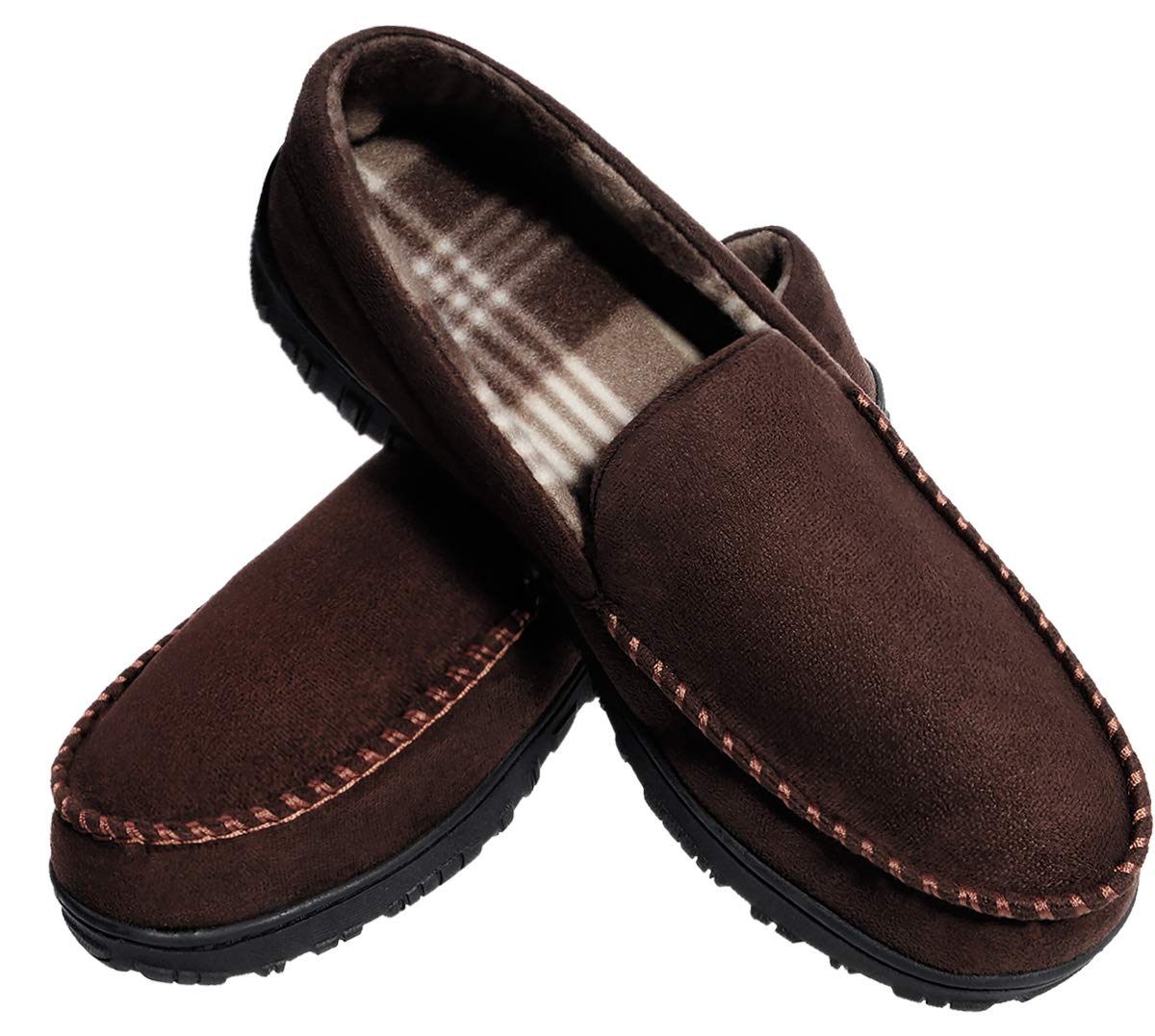 Mens Slippers Size 9, Brown Slippers for Men Moccasin House Shoes with Cozy  Memory Foam