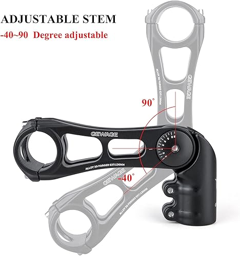 Miniatura 3 de GEWAGE Vástago de bicicleta  Vástago de bicicleta ajustable de 130 grados, 2.953 in, 3.543 in, 5.118 in para manillares de 31.8 pulgadas, adecuado
