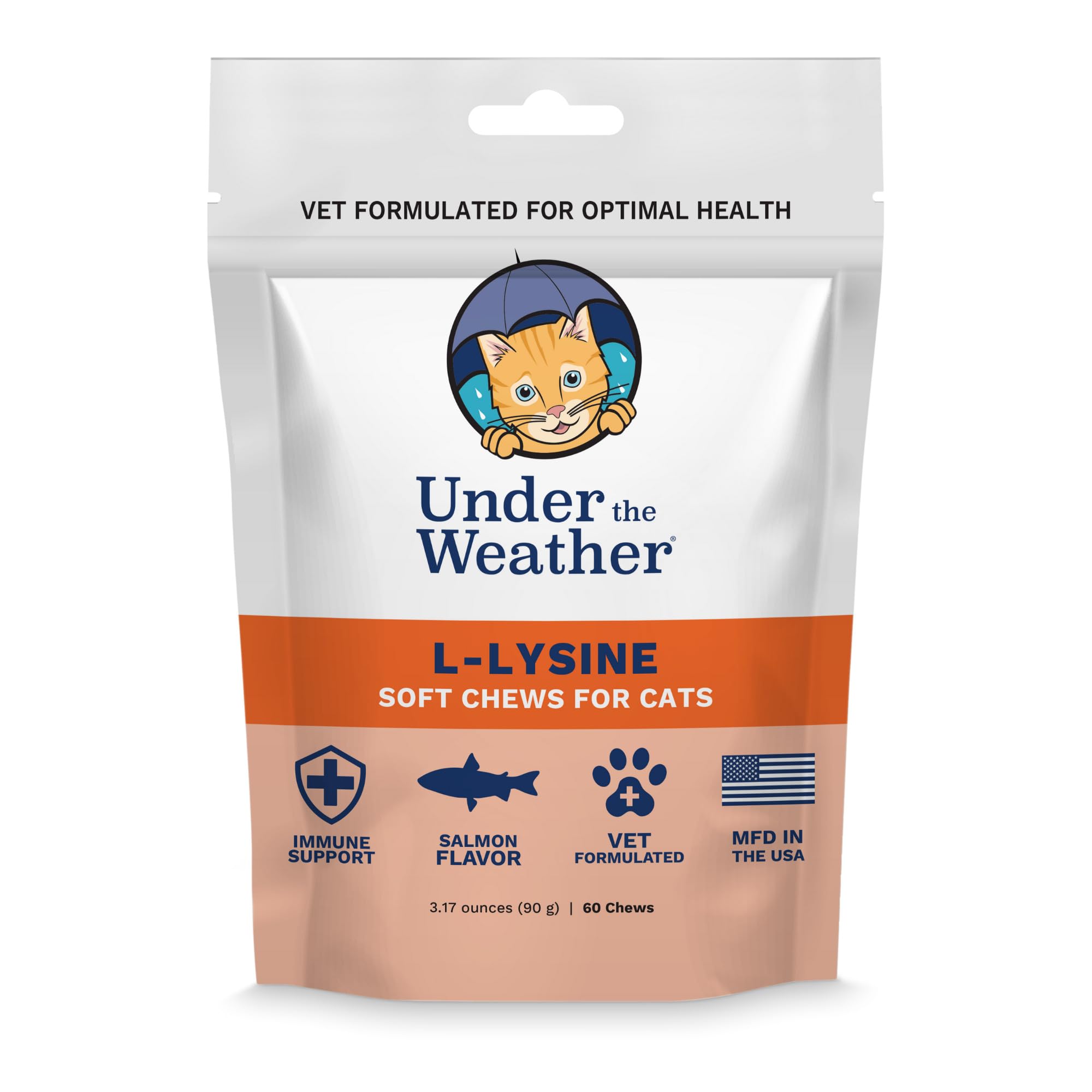 Under the Weather Pet Daily Cat L-Lysine | Boost Immune System Reduce Respiratory Symptoms | Maintain Normal Immune System Response | 60 Star Shaped Soft Chews