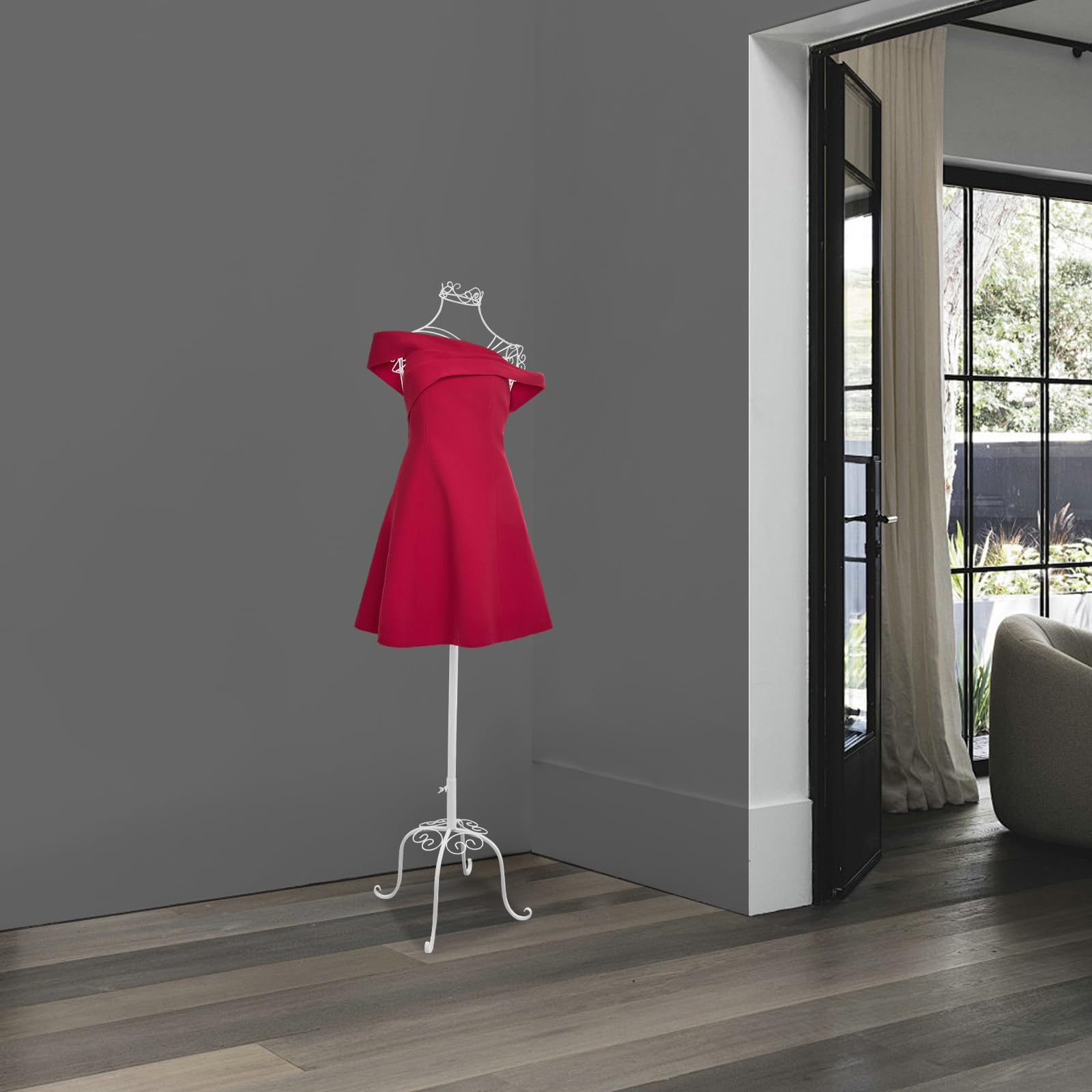 Metall Modell AusstellungsstäNder für Boutiquen und SchneiderläDen, Freistehend Weiß mit Ablagefach, Ergonomisch 60 Zoll Hoch 4 Bein Basis, Stilvoll für Mode Designer und EinzelhäNdler (Weiß)