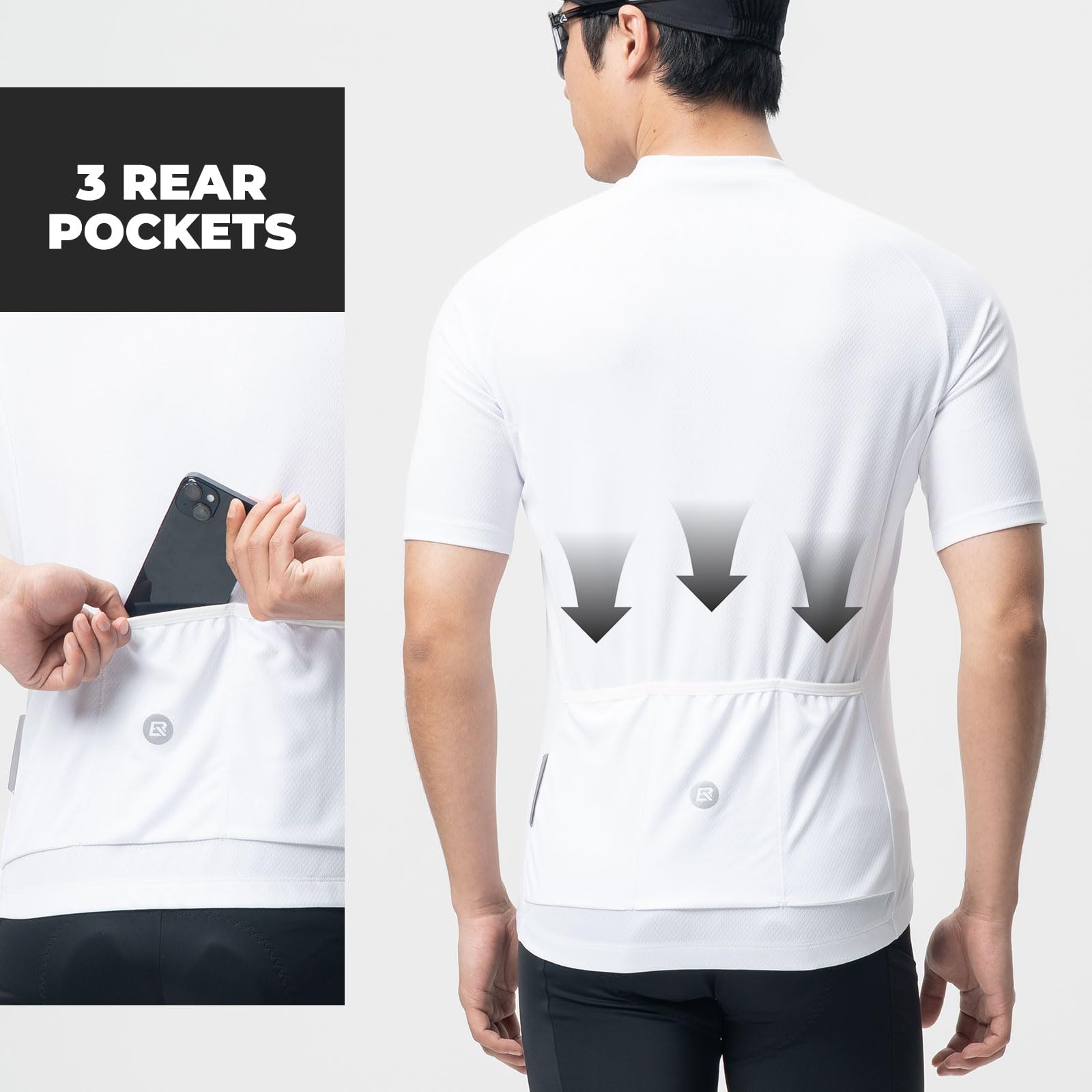 ROCKBROS Maglia Ciclismo con Maniche Corte, Magliette Bicicletta Uomo Estiva Traspirante Antiscivolo Riflettente Asciugatura Rapida, con 3 Tasche, Abbigliamento per MTB Bici da Strada