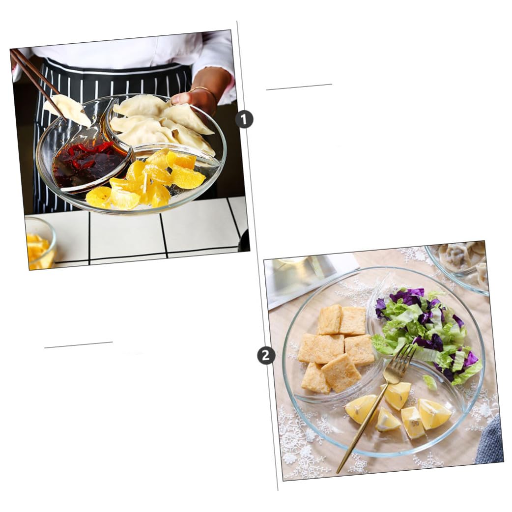 Ciieeo Assiette à Compartiments en Verre Trempé, 3 Sections, Assiette de Petit-déjeuner Pratique pour Hôtels et Restaurants