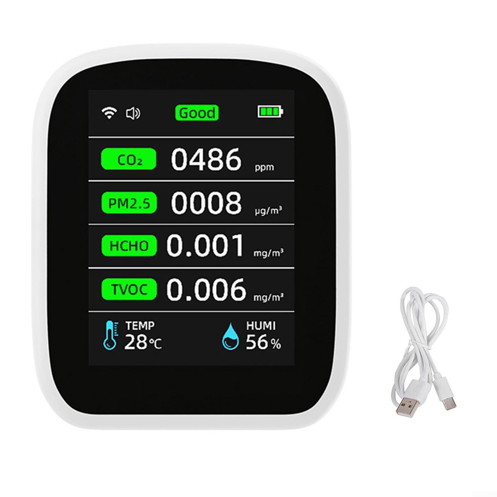 8-in-1 binnenluchtkwaliteitsmeter, CO2-detector, voor Tuya Smart WiFi- luchtkwaliteitsmonitor, PM2.5, PM10, PM1.0, HCHO, TVOC, temperatuur en vochtigheid met alarm