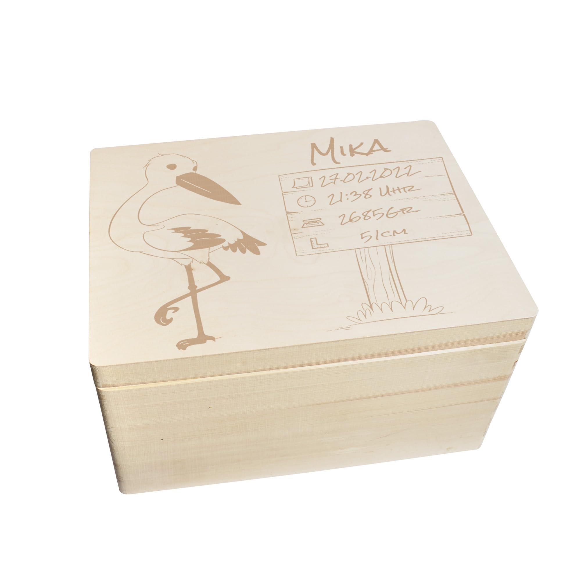 Scatola dei ricordi personalizzata per neonati e bambini con incisione cicogna – Scatola in legno per bei ricordi – Scatola in legno 40 x 30 x 23 cm
