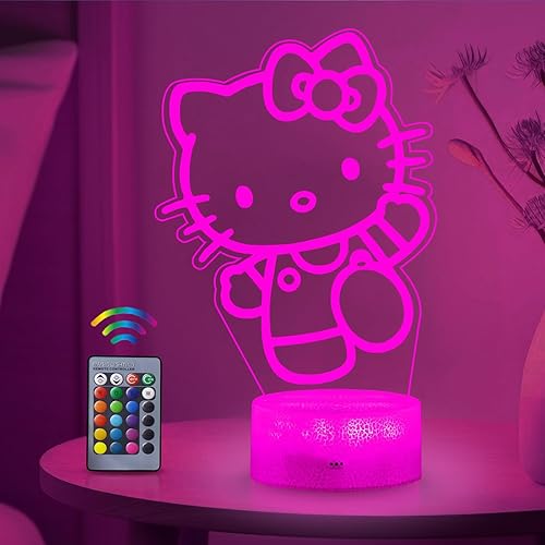 Lampe Kitty, Kitty Veilleuse 3D LED pour Enfants, USB Smart