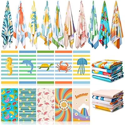 Buryeah 10 Pcs Beach Towels for Kids 30 x 60 Inch Quick Dry Absorbent Beach Blanket Seahorse Dolphin Turtle Crab Jellyfish Flamingo Pineapple Sunflower Towel for Sports Pool Picnic Camping Travel Swim 61RpE5pTHuL. SS400