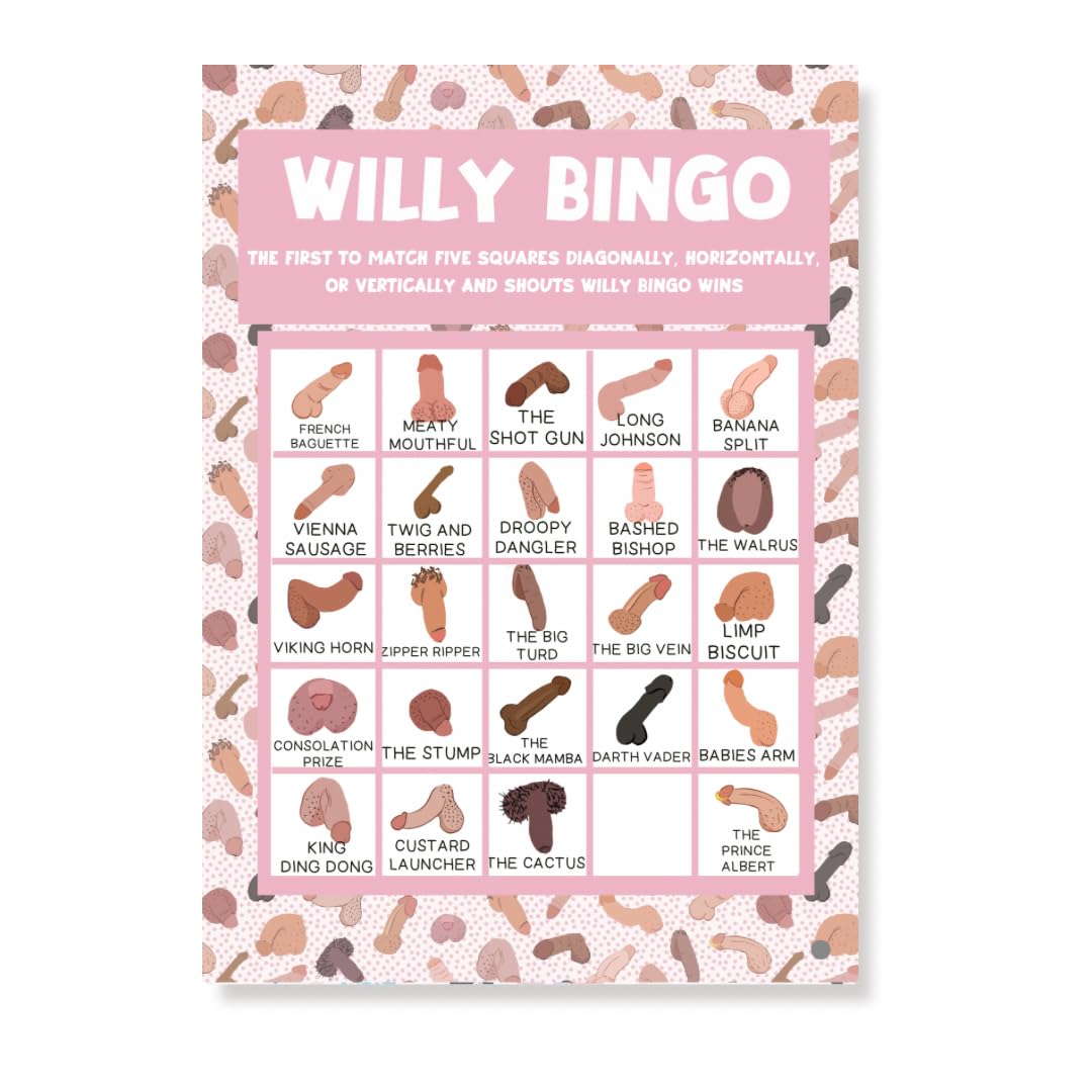 Willy Bingo – Funny Hen Party Game for 20 Players | Hilarious Bachelorette Party Bingo | Naughty Game for Girls’ Night, Birthday, Bridal Shower & Gag Gift