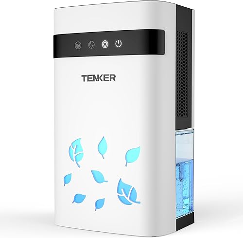TENKER Dehumidifier for Home, 77oz Water Tank (1000 sq.ft) Dehumidifiers, Quiet Dehumidifier with Auto Shut Off, Sleep Mode, 7-Color LED Light for Closet Bedroom Bathroom RV, White