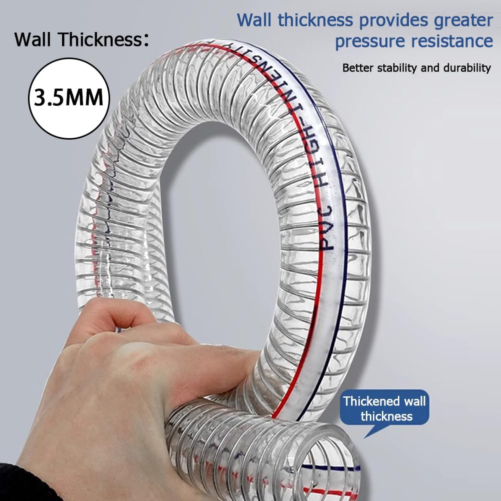 JoyTube Steel Wire Suction Vinyl PVC Flexible Tubing 1-1/2"ID x 1-3/4"OD, High Pressure Heavy Duty UV Chemical Resistant Clear Thick Suction Tube Hose (3.3 FT)