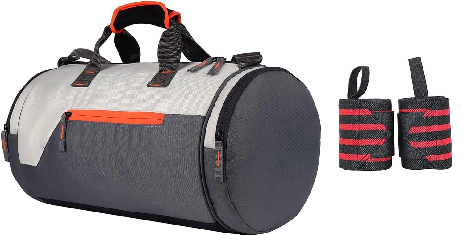 Duffel Shoulder Gym Bag - Easy to Carry Gym Bag 30 LTR | Premium Sports Gym Bag | Adjustable Shoulder Bag for Men Women (Medium, Gym Bag + Wrist Support, Orange) (Duffle Bag)-image-9