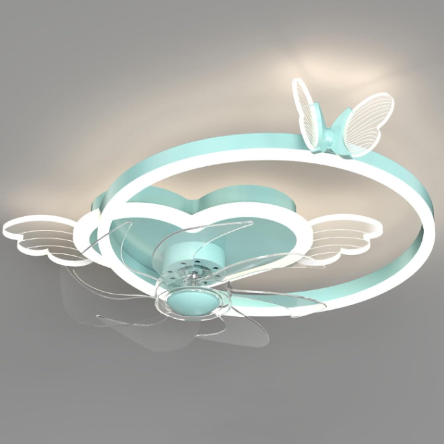 Butterfly Ceiling Fan with Light Pink Ceiling Fan with Light for Girls Room Heart Sdimmable Led Fan Light with Remote Control Kids Bedroom Ceiling Fan, 6 Speed ​​Reversible Fan/Pink
