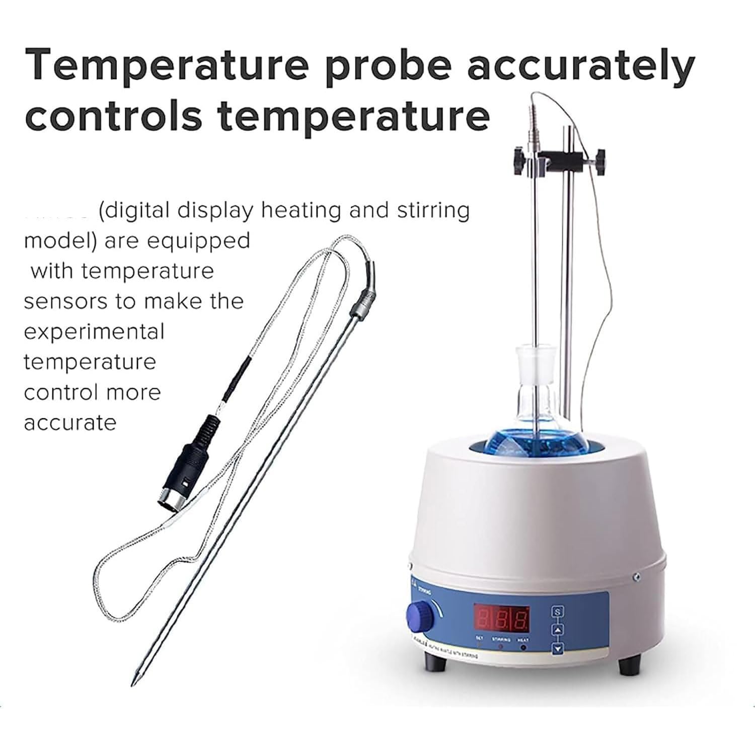 Manto calefactor con pantalla digital con agitador magnético, 100-2000 ml, temperatura máxima de 300 °C para uso en laboratorio