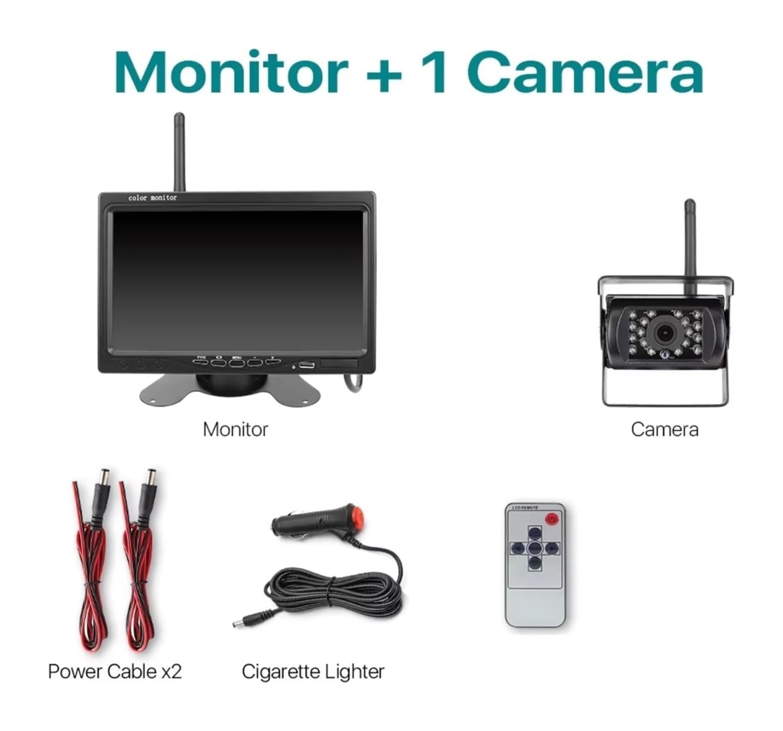 Cámara Visión Trasera Inalámbrica 7 Pulgadas para Camión Autobús Caravana Remolque Excavadora 12 V-24 V Cámara de Respaldo(with 1 Camera)