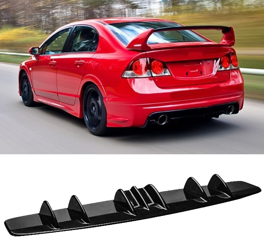 31" Universal ABS Black Rear Bumper Lip Diffuser Car Rear Bumper Chassis Black Spoiler Shark Fin Wing Fit Most Vehicle