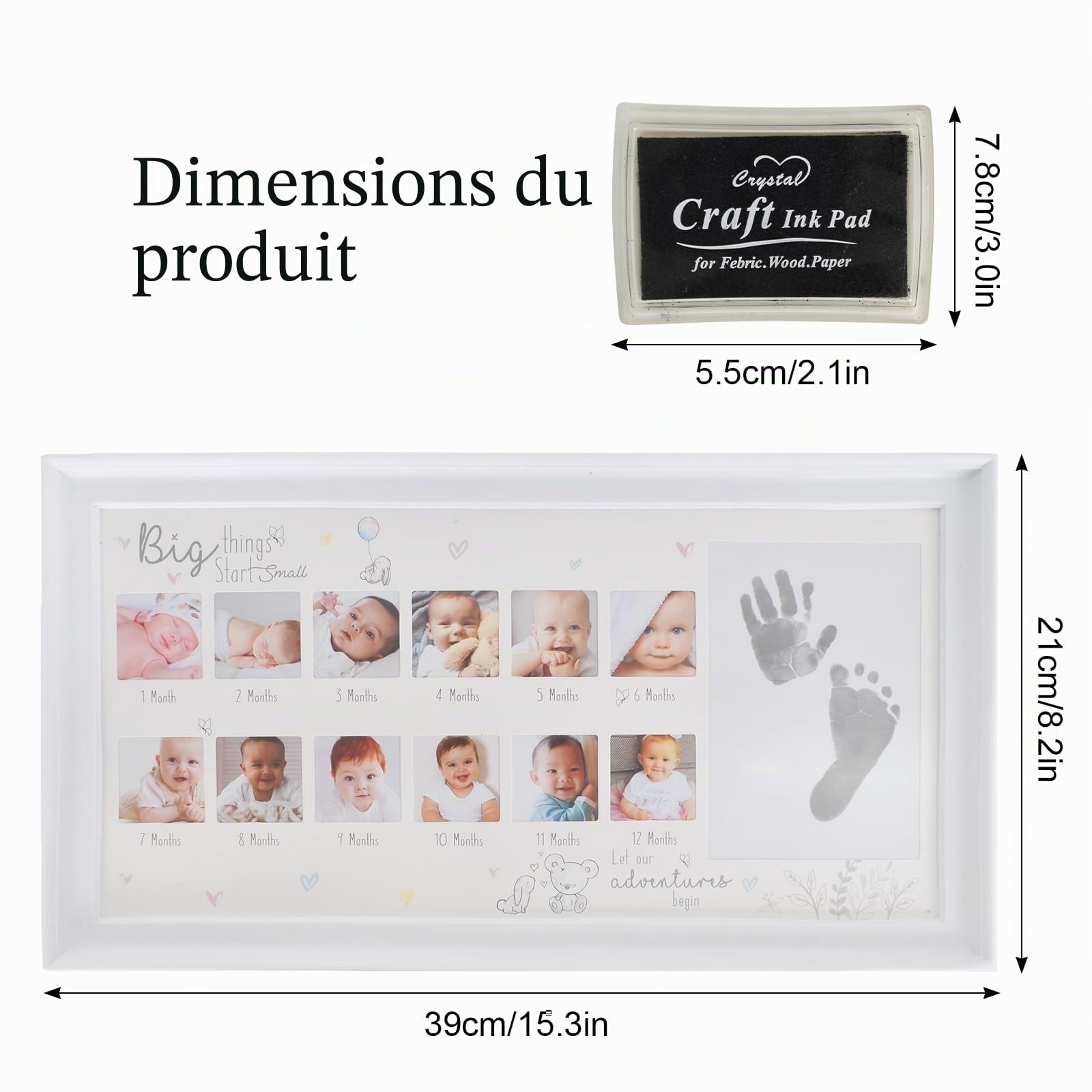 Souvenir Cadre Infantile 12 Mois Cadre Photo Multi Photo Bébé Ma Première Année Empreintes de Mains et de Pattes de Bébé Pour Nouveau-né Bebe Garçon Fille Souvenirs