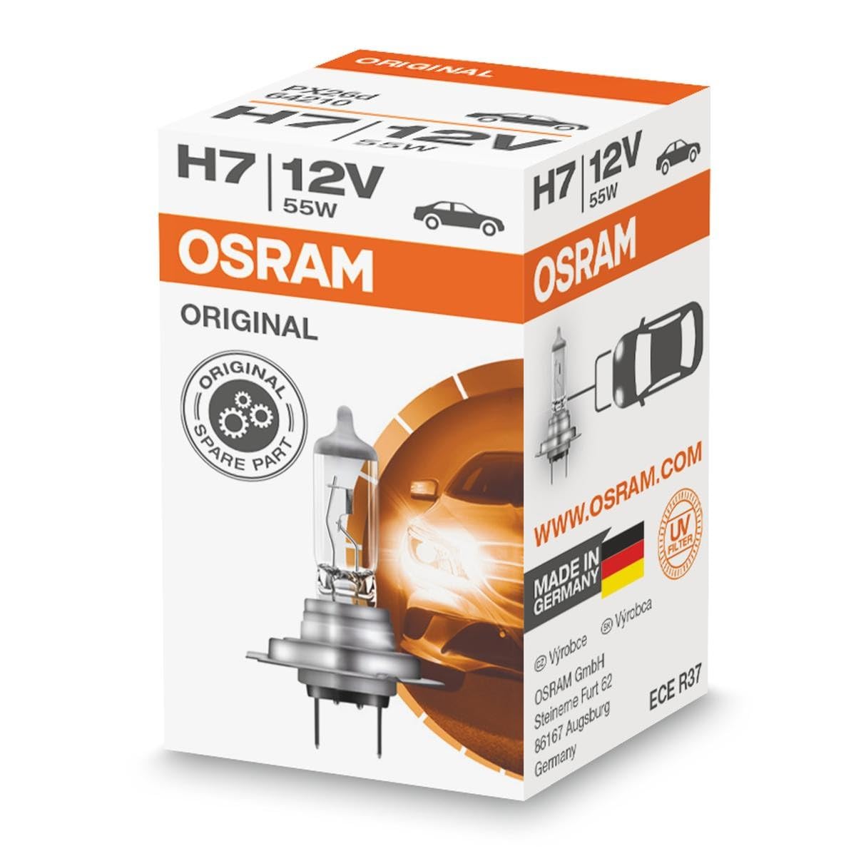 OSRAM 64210L 12V 55W H7 Longlife Px26D Boxed (Single), silver
