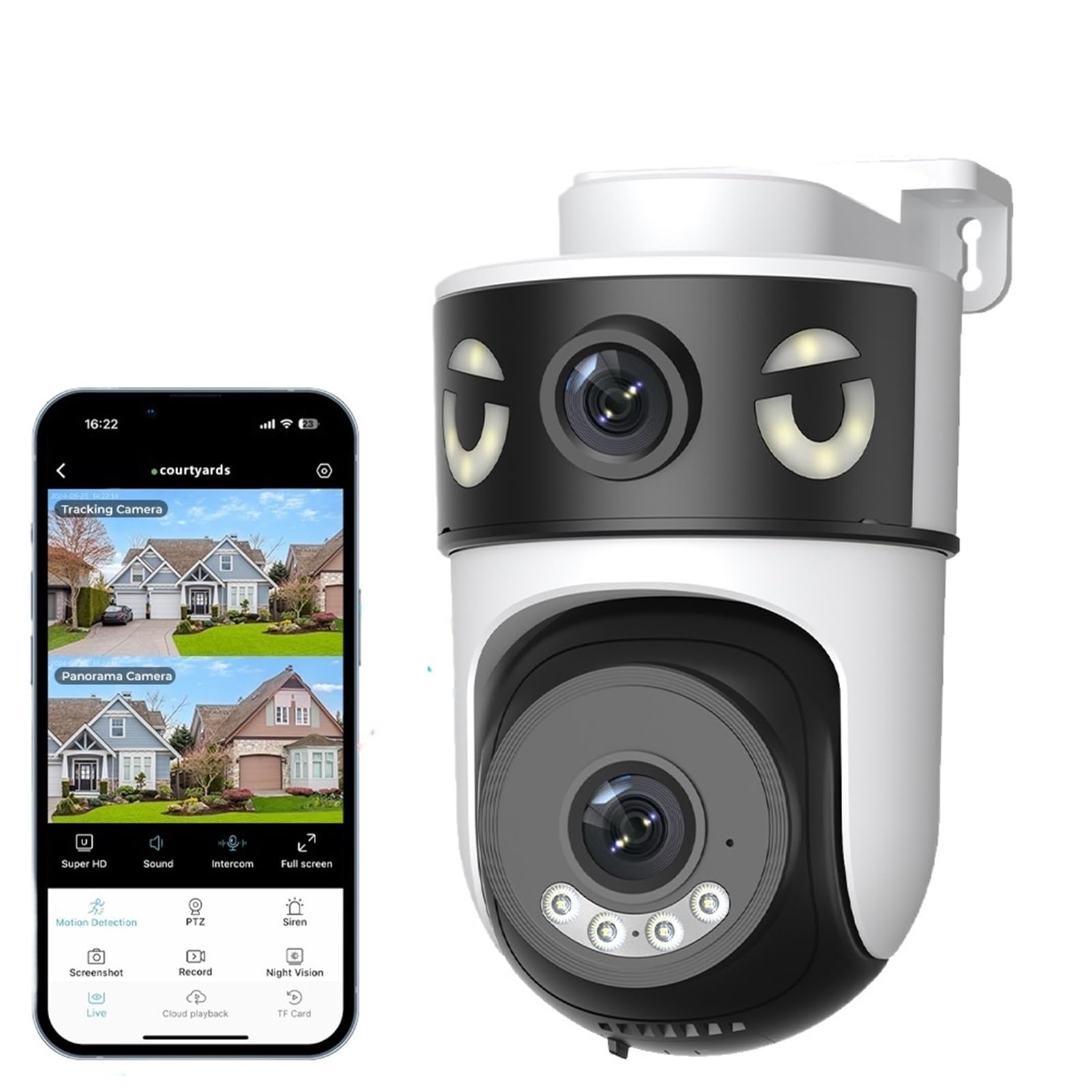 JVDDI 3MP Dual Lens Dual Screens Wifi Security Camera 5X Digital Zoom Video Surveillance Night Vision Human Detection(Add 32G Card)