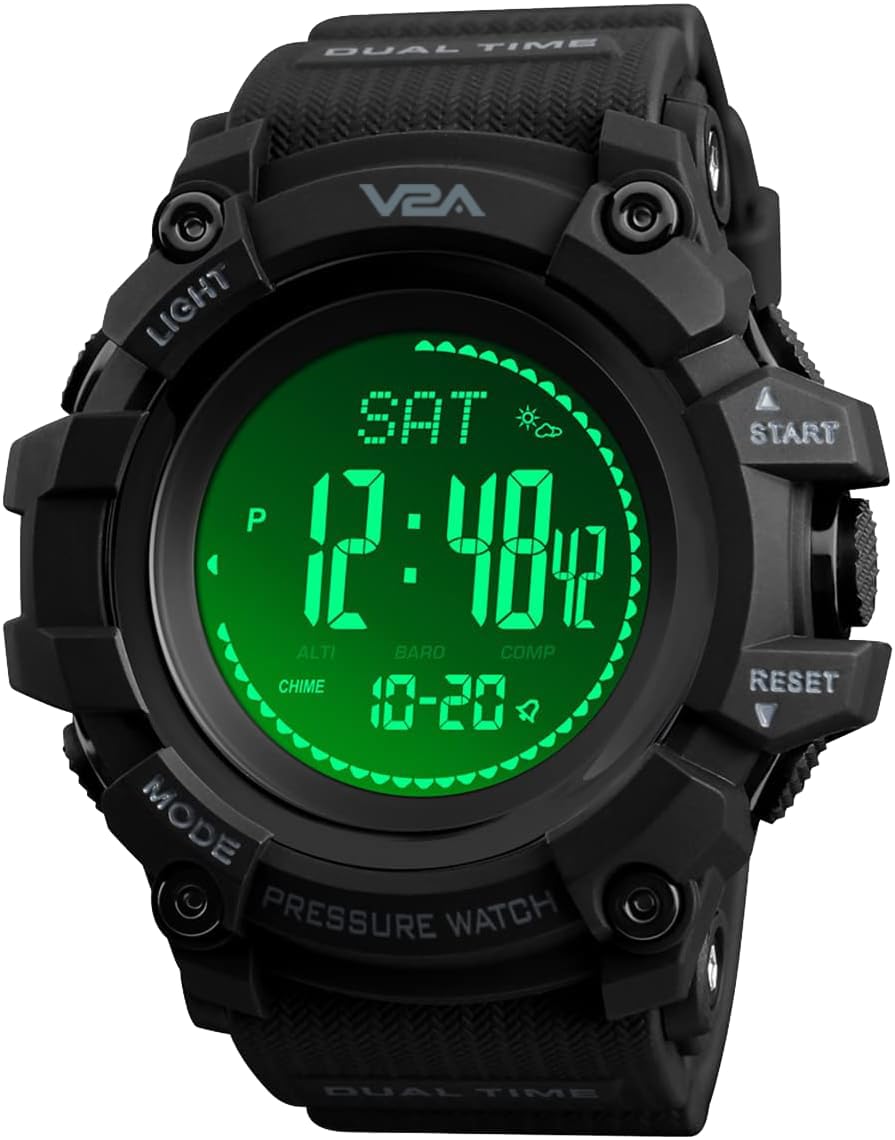 V2A Altimeter/Barometer/Compass/Temperature/Weather/Pedometer Military Sports Watch, Hiking Trekking Adventure Sports Waterproof Watch Outdoors Sport Digital Watch for Men (B0CWVN924F) Amazon Price History, Amazon Price Tracker