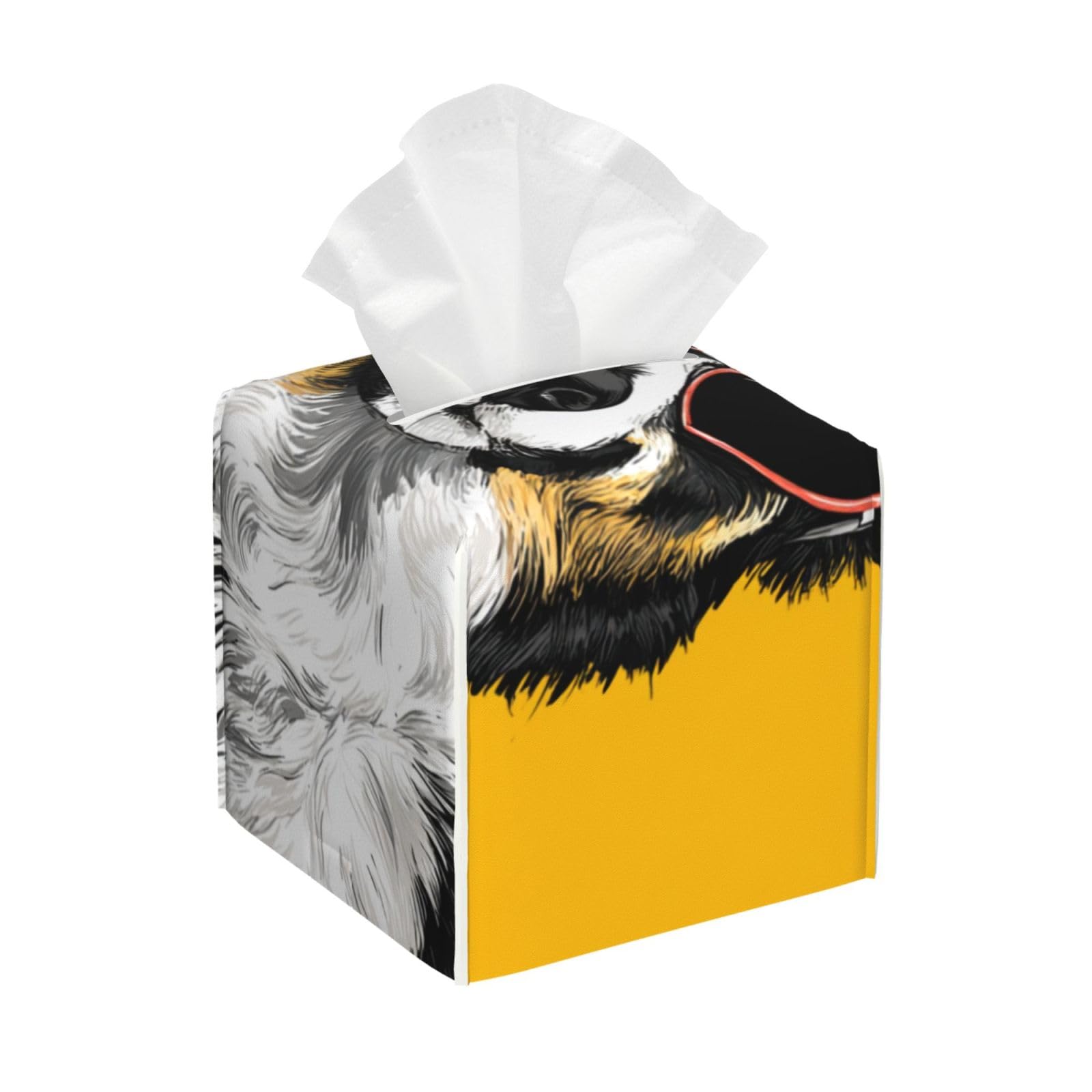 Cute Corgi Wearing Heart Sunglasses Tissue Box Cover Square Pu Leather Waterproof Tissue Box Holder for Car Bathroom Bedroom Office Tabletop Decor