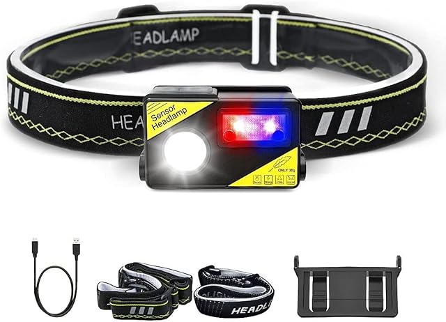 Chanarily 900mAh Headlight XPG and LED Dual Light Source,IPX65 Head Torch USB Chargable for Operations, Adventures, Maintenance Workshops, Night Running [Energy Class A+++], Blue,white,red, 1pcs