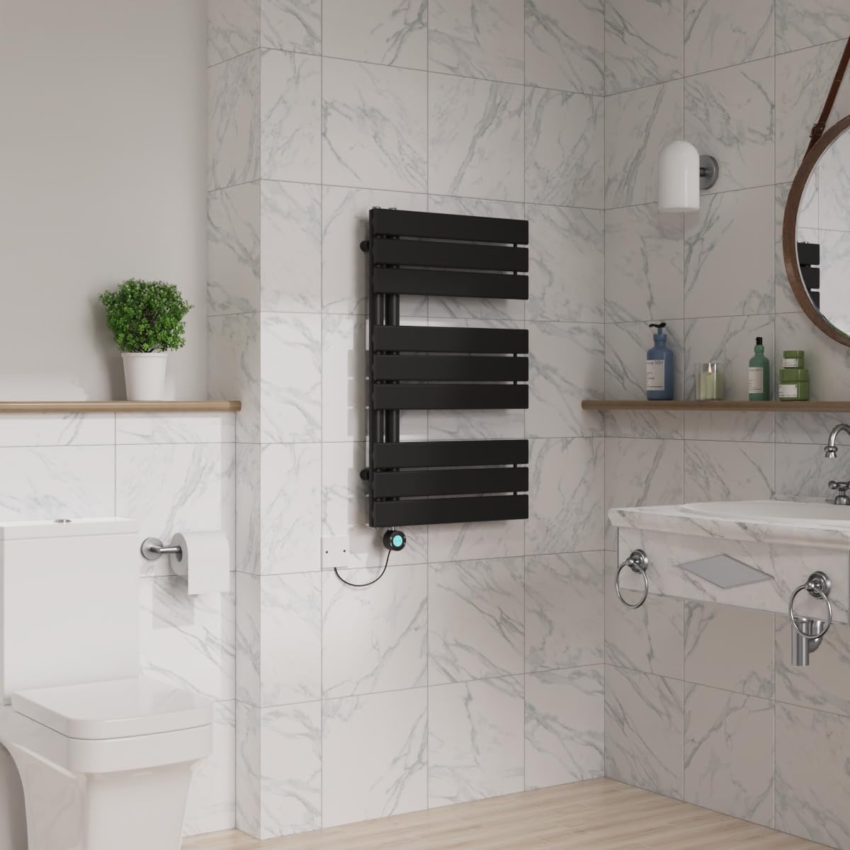 Warmehaus WiFi Electric Towel Rail Timer Flat Panel 826x500mm Black