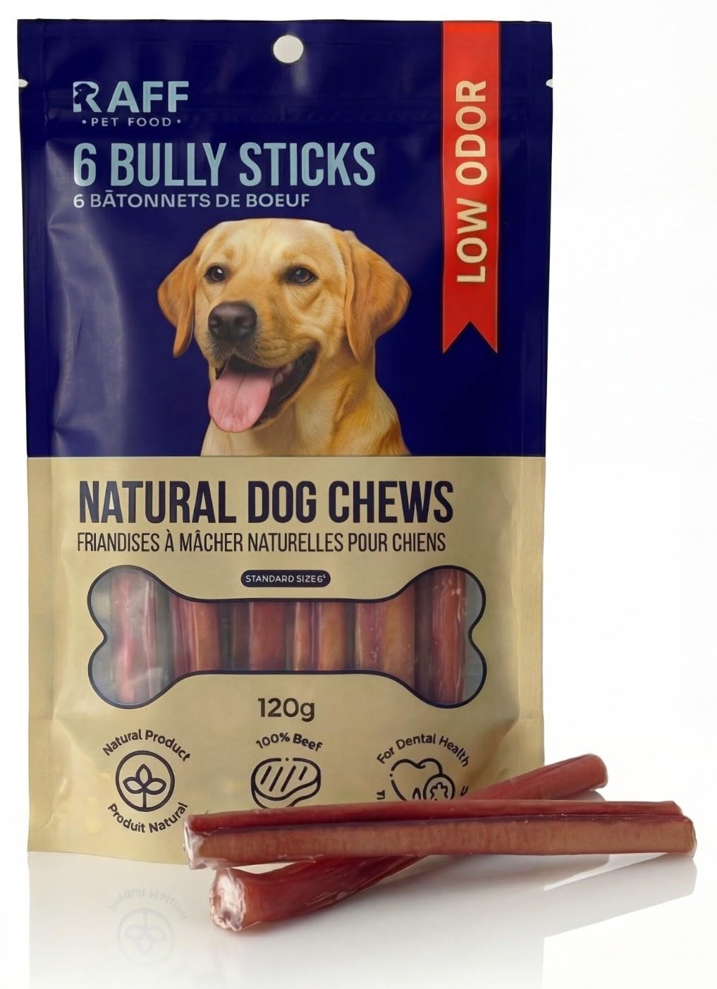 Bully Sticks 6 Inch Standard 6 Pack Premium for Dogs – Single Ingredient, 100% Natural Grass-Fed Beef Chews in Resealable Pouch, Long-Lasting Rawhide-Free Dental Treats, High in Protein