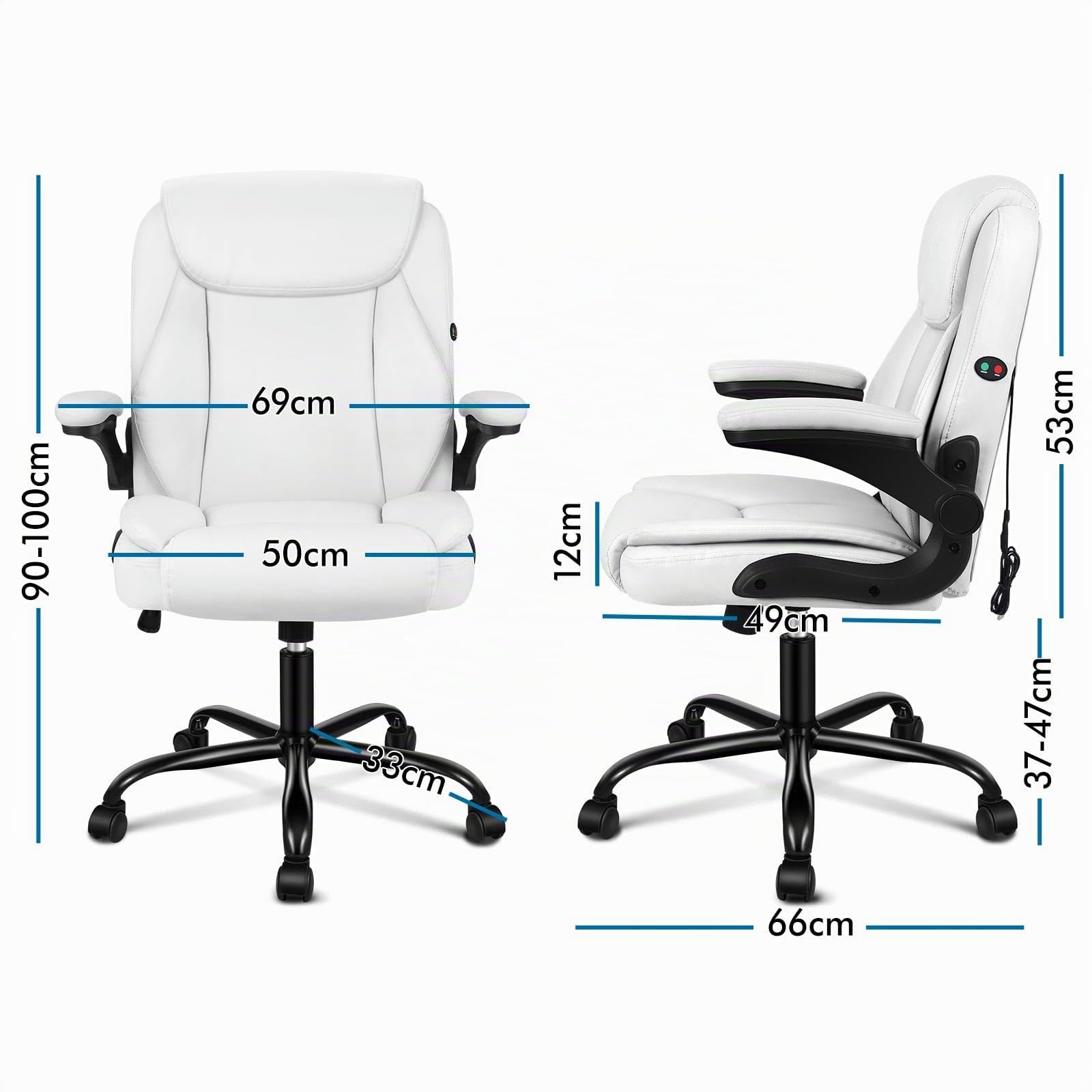 ALFORDSON Ergonomisch Bürostuhl Massage Chefsessel, Schreibtischstuhl Armlehnen höhenverstellbarer, Drehstuhl Wippfunktion 90°-135°, Computerstuhl mit Rollen,Besprechungsstuhl Pu Leder, Weiß