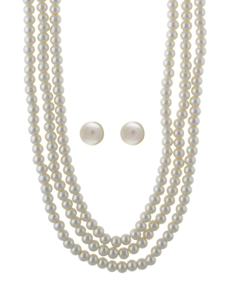 VISHAKA PEARLS & JEWELLERS White Pearl 3 Layers Necklace Set for Women (B01MEGX8HG) Amazon Price History, Amazon Price Tracker