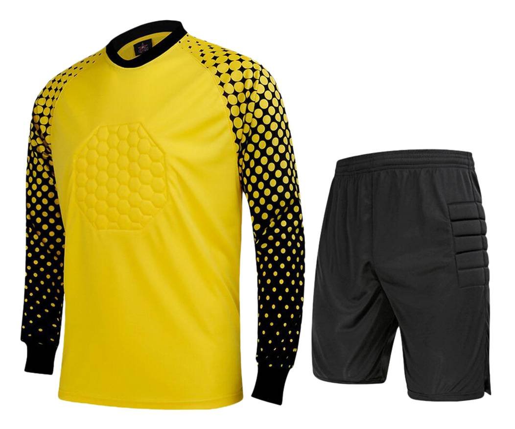 Men's Football Goalkeeper Foam Padded Jersey Shirt & Shorts(Yellow,L) Tag Size: 3XL