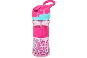 Nuby Thirsty Kids No-Spill Premium Flip-It Reflex Cup, 12oz, Pink Leopard Design...