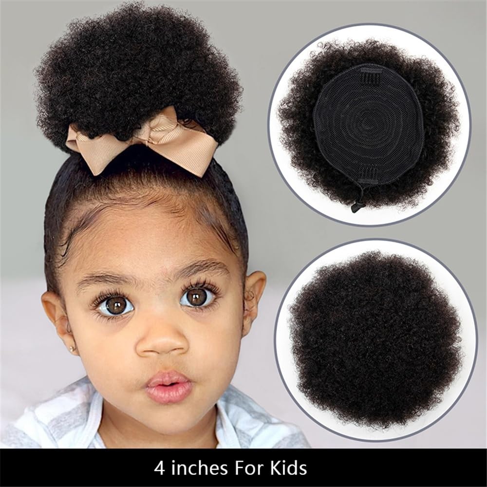 sztuczne włosy kok Ludzkie włosy kręcone kucyk doczepiany 4 6 8 cali Afro Puff ściągany sznurkiem doczepiane włosy Akcesoria do włosów(6inches)