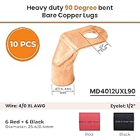 Vista 267 de SELTERM - 2 terminales de anillo resistentes para cable de batería, calibre 4 AWG, pernos de 3/8 pulgadas, terminales de calibre 4, ojales de cobre
