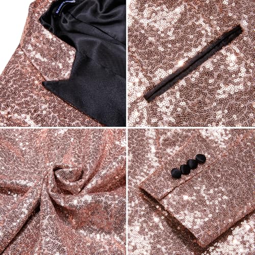 Image of Barry.Wang Mens Sequins Blazer Sparkle Dress Suit Jacket Cocktails Shiny Metallic Disco Dance Party Tuxedo Homecoming