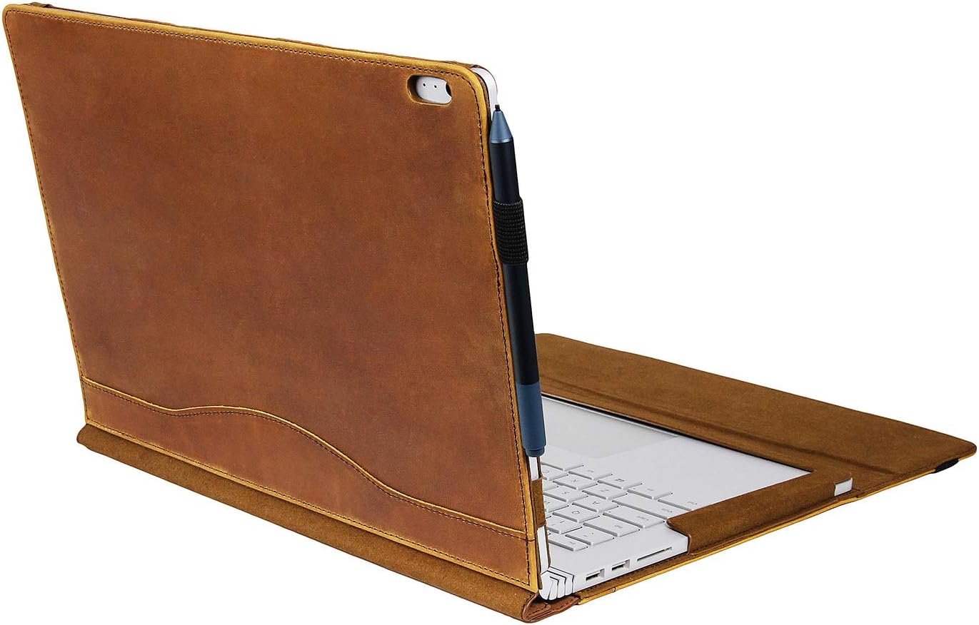 Calfinder Surface Book 2/3 Case - 15 Inch Crazy-Horse Leather, Magnetic Attraction Detachable Two Ways To Use, Handmade Vintage Laptop Cover