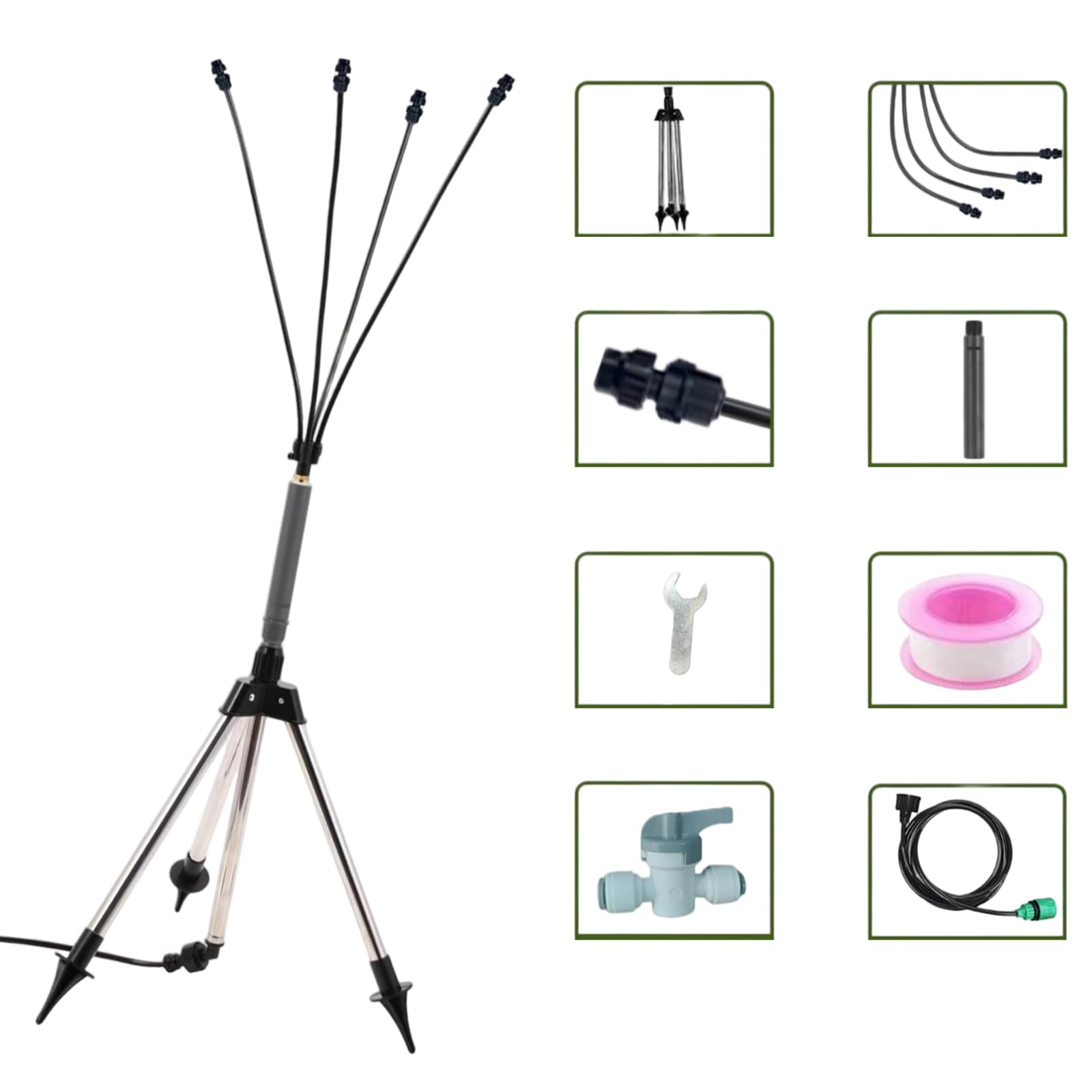 Brumisateur de jardin réglable et portable pour refroidissement de piscine, barbecue, eau d'enfant, trépied en acier inoxydable